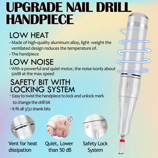 Professional Nail Drill for Acrylic Nails, 40000RPM Electric File Nail File Electric Nails Drill, Manicure Pedicure Polishing Kit, Pink