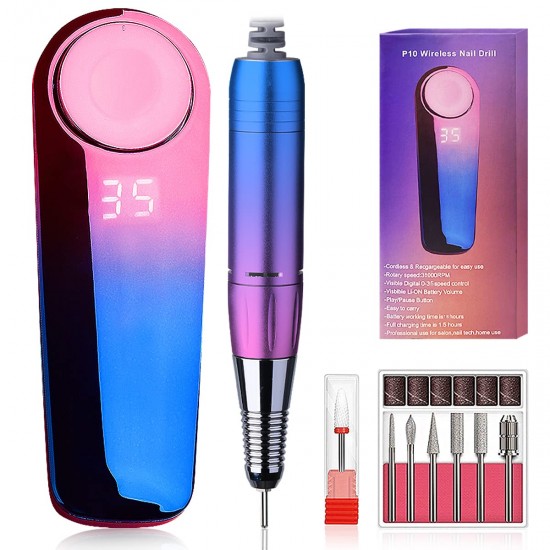 Professional Portable Electric Nail Drill 35000 RPM Acrylic Nail kit Remove Nail Gel, Portable File Machine for Salon Use or Home DIY (Gradient Blue)