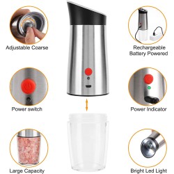 Electric Salt and Pepper Grinder Mill Rechargeable, USB Automatic Gravity Pepper mills Set, Adjustable Grind Coarseness Refillable Auto Peppercorn Shaker, Rechargeable Battery Operated