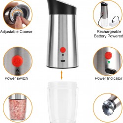 Electric Salt and Pepper Grinder Mill Rechargeable, USB Automatic Gravity Pepper mills Set, Adjustable Grind Coarseness Refillable Auto Peppercorn Shaker, Rechargeable Battery Operated
