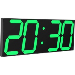 Digital Wall Clock, Large Wall Clock with 6" Number, Led Wall Clock with Countdown Timer, Calendar, Thermometer, 12/24H, Adjustable Brightness, Wall Mount/On Desktop, Corded Power Green