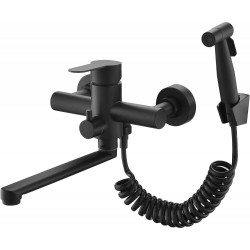 Wall Mount tap, with Spray Gun, Kitchen Sink, Stainless Steel, hot and Cold Water tap, Laundry tub, rotatable taps Matte Black