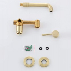 Wall Mount Bathroom Sink Faucet Brushed Brass Single Handle Swivel Spout Basin Mixer Tap, Solid Brass
