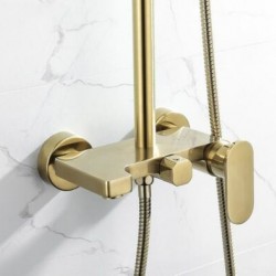 Bathroom Shower Set Rainfall 8 inch Shower Head Mixer Solid Brass Brushed Gold