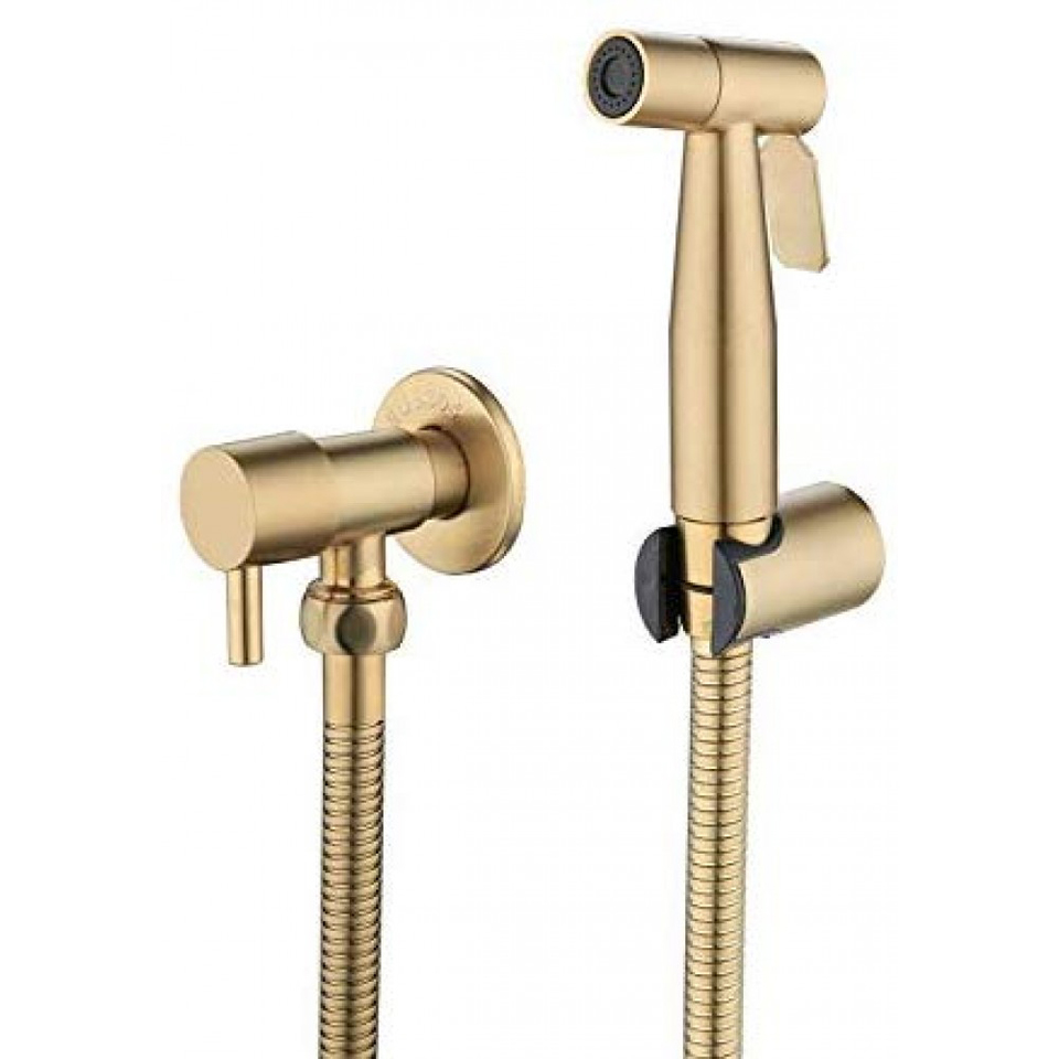 Brushed Gold SUS Toilet Solid Bidet Faucet Handheld Shower Spray&Hose&Holder Kit 