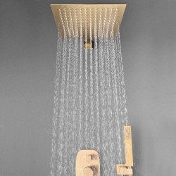 Brass Brushed Gold 12 Inch Wall Mount Rainfall Shower Faucet System Mixer Set