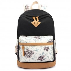 Floral Printing Women School Bag Backpack For Teenage Girls Backpacks Female Canvas Children Schoolbag Black