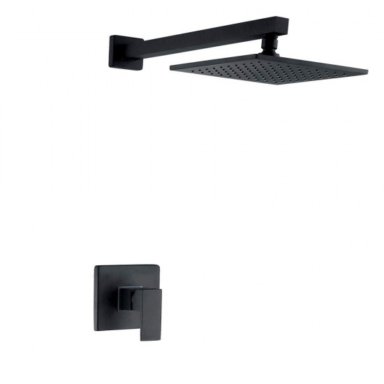 Shower Faucet Set Wall Mounted Rainfall Shower Head 8 inch Square with Single Lever Mixer Valve Combo Matte Black