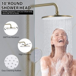 Adjustable Extension Shower Arm Shower System with 8 Inch Rain Shower Head Wall Mounted Shower Kit, Bathroom Rainfall Shower Faucet Fixture Combo Set with Rough-in Valve Body, Brushed Gold