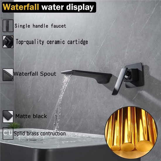 Wall Mount Faucet Bathroom Single Handle Sink Faucet Brushed Gold Waterfall Mixed Single Handle Brass