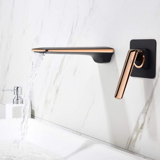 Bathroom Single Handle Sink Faucet Brushed Gold Wall Mounted Waterfall Bathroom Faucet Mixed Finish Bathroom Faucet Single Handle ,Sink Faucet, Split Brass Handle Wall Mount Faucet