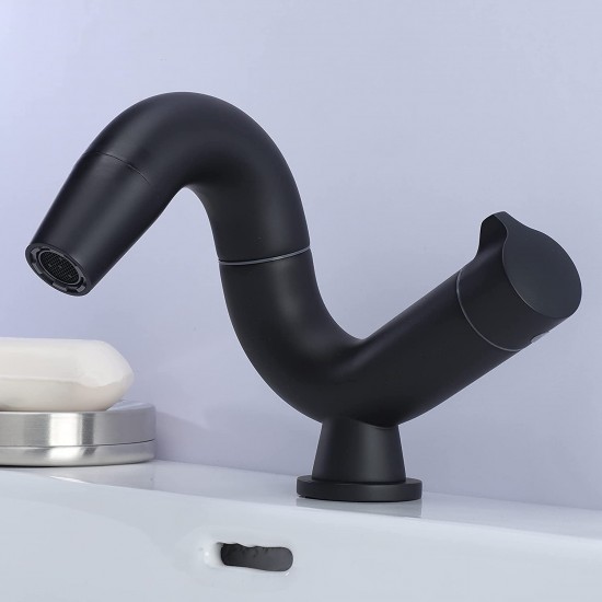 Modern Matte Black Bathroom Sink Faucet Single Handle with 360 Degree Rotation Spout Solid Brass Tap
