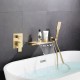 Waterfall Spout Wall Mounted Tub Faucet with Handheld shower Modern Single Handle Tub Filler Solid Brass in Brushed Gold