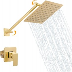 Shower System with 8 Inch Rain Shower Head Wall Mounted Shower Trim Kit, High Pressure Bathroom Rainfall Brushed Gold