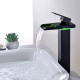 LED Bathroom Faucet, Black Waterfall Bathroom Sink Faucet 1 Hole Single Handle Tall Vessel Faucet, Brass Faucet with Water Supply Hoses