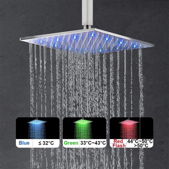 Push-Button Rain Shower System with Body Spray Jets, Chrome 12inch LED Shower Faucets Sets Complete, Use More Than One Options at A Time