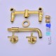 Double Cross Handle Wall Mount Brass Faucet Widespread Bathroom Basin Sink Mixer Tap, Brushed Gold