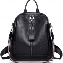 Soft Leather Backpack Purse Fashion Designer Shoulder backpacks for Ladies (Black)