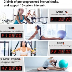 Gym Timer with Seconds, Ultra-Clear LED Interval Timer with Remote, Countdown/Up Wall Clock with Buzzer, Connectable Bank Power Fitness Timer Stopwatch for Gym Home Garage
