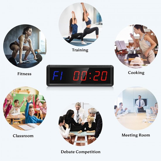 Gym Interval Timer, Stopwatch Clock with Remote, 1.5 inch Interval Timer Clock Countdown Timer Clock for Home Gym Workout EMOM MMA HIIT