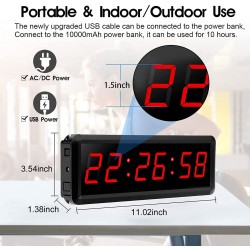 Gym Timer Interval Timer with Remote, LED 1.5 inch Countdown/Up Wall Clock, Fitness Timer Stopwatch for Gym Home