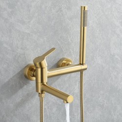 Bathtub Faucet Mixer Taps Tub Faucet Round Shower Mixer Taps with Hand Shower Wall Mounted Brushed Gold