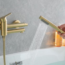 Bathtub Faucet Mixer Taps with Hand Shower Tub Faucet Round Shower Mixer Taps Wall Mounted Brushed Gold