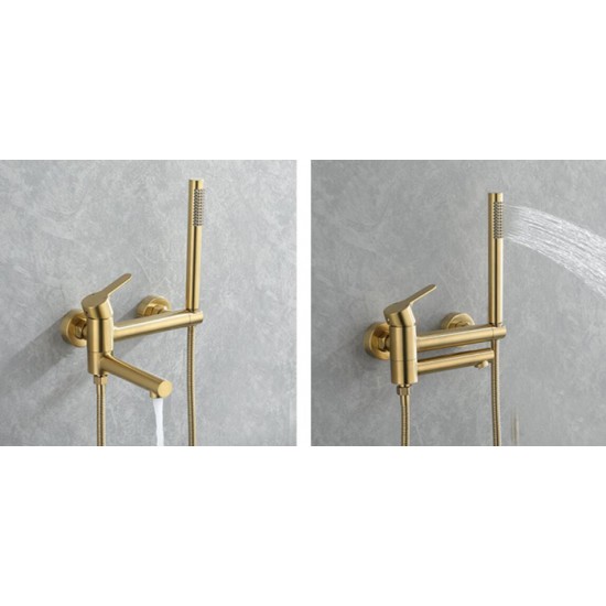 Tub Faucet Round Shower Mixer Taps Bathtub Faucet Mixer Taps with Hand Shower Wall Mounted Brushed Gold