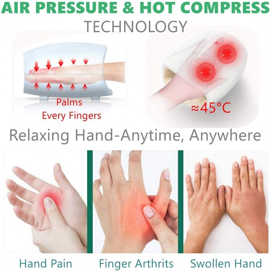 Hand Massager for Arthritis with 3 Air Compression Levels & Heating,Rechargeable Hand Massager Machine for Pain and Circulation Cordless Hand and Finger Massager with Heat