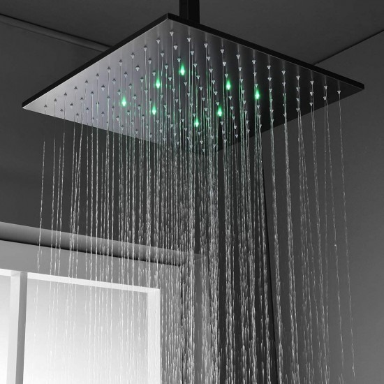 16 Inch LED Rain Shower Fixtures Thermostatic Multiple Shower Head System with Body Jets, Oil Rubbed Bronze Ceiling Mounted Brass Shower Faucet Combo