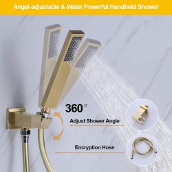 Bathtub Faucet with Handheld Shower,Wall Mount Tub Filler with Hand Shower Widespread Waterfall Bathtub Faucet for Bathroom, Solid Brass Tub Faucet Brushed Gold 