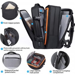 Weekender Carry-on Backpack, 45L Expandable Travel Backpacks for Men Women Black