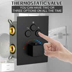 3-Way Thermostatic Shower Diverter Mixer Valve Shower Faucet Valve Matte Black, Can Use All Function At a Time