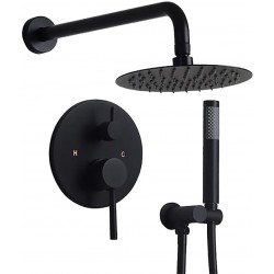 Luxury 2-Function 8" Rain Shower System Wall Mounted Shower Combo Set High-Pressure Round Shower Head Hand Shower Set Solid Brass, Matte Black with Rough-in Valve and Trim