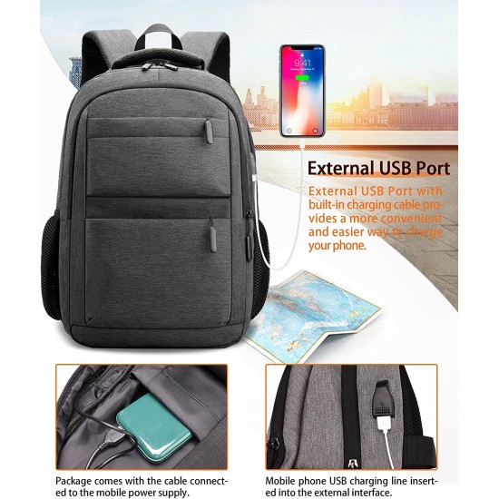 Backpack Bookbag For School College Student 15.6 Inch Travel Business Hiking Fit With Usb Charging Port Water Resistant (Black)