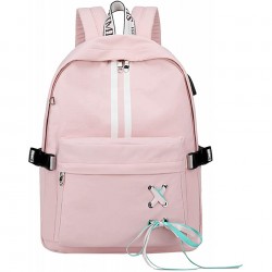 Teen Girl Boy School Bookbag with USB Charging Port & Headphone Jack Fashion Travel Backpack with Cute Ribbon (Pink)