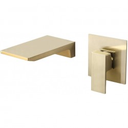 Bathroom Faucet, Single Handle Wall Mount Waterfall Bathroom Sink Faucet and Rough in Valve Included (Brushed Gold)