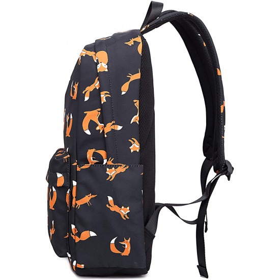 Waterproof Retro Colorful Printed Trendy Backpack for Women Cute School Backpack for Girls Dark Blue Fox