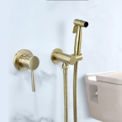 Bathroom Shower Set In Wall Brushed Gold Bidet Faucet Shower Mixer, Cold and Hot Total Brass Bath and Shower Mixer Tap Brass