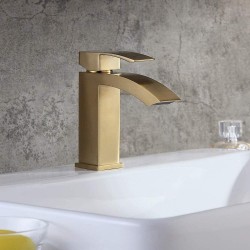 Bathroom Sink Faucet in Brushed Gold, Contemporary Style Single Hole Single Handle Deck Mounted Bathroom Faucet Solid Brass Bathroom Basin Mixer Tap