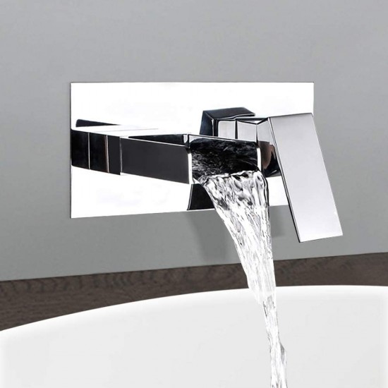 Waterfall Bathroom Sink Faucet Wall Mounted, Single Handle Bathroom Faucets Use for Vessel or Basin Sinks, Polished Chrome Finish Faucet in Modern Design