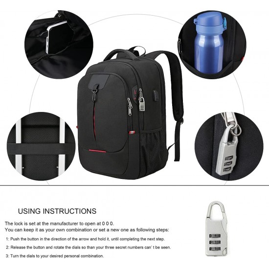 Travel Laptop Backpack Business Water Resistant Anti Theft Slim Durable Backpack with USB Charging Port, 17.3 Inch Black