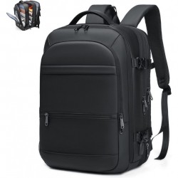 Travel Backpack, 40L Flight Approved Carry On Backpack for Men Women, Expandable Water Resistant USB Charging Port Anti-Theft Laptop Backpack Black