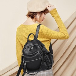 Genuine Leather Backpack Purse For Women Black Real Soft Leather Travel Convertible Shoulder Bag
