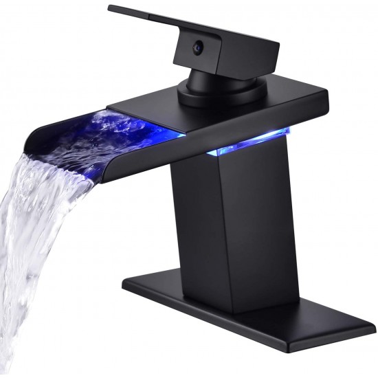 Zingcord Brand Waterfall Chrome Finish Single Handle Glass Spout Contemporary LED Color Changing Bathroom Sink Faucet