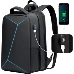 Anti-Theft Hard Shell Backpack 15.6-Inch, Expandable Slim Business Travel Laptop Backpack for Men, Water-repellent Black Laptop Bag with USB Port