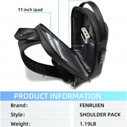 Sling Bag for Men&Women with USB Charging Port, Premium Shell Anti-Theft Cross body Backpack Waterproof Shoulder Pack 11 inch Single Strap for Business Travel Hiking Daily Black