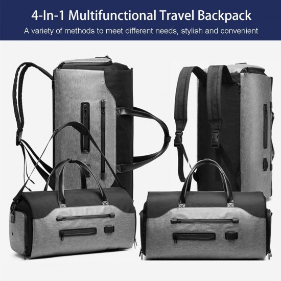 Gym Bag Backpack, Large 4 in 1 Carry-on Garment Bag Duffel Bag Suit Travel Bag Weekend Bag Flight Bag Overnight Bag with Shoes Compartment Grey