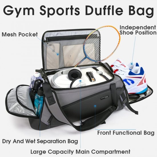 Gym Bag For Men, Dry And Wet Depart Pocket Sports Duffel Backpack With Shoes Compartment, Short-Distance Trip Duffel Gym Bag for Men Women Black