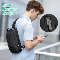 Men's Sling Backpack with Anti Theft Lock and USB Charging Port, Waterproof Shoulder Bag, Holds 9.7 Inch ipad, Sling Bag for Men Women Fits Traveling, Sporting, Cycling, Daily Black
